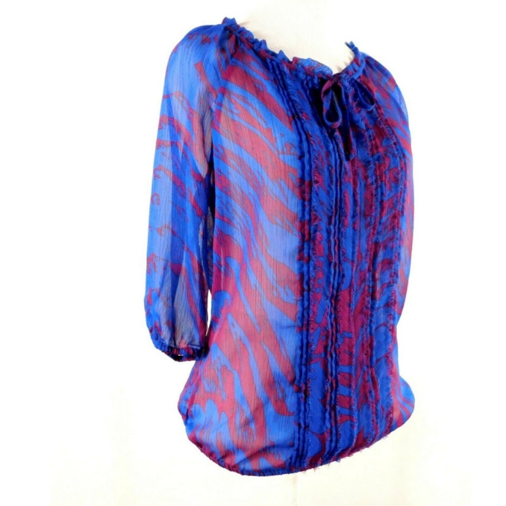 Express Women Top Small Blue Purple Sheer Raw Edge